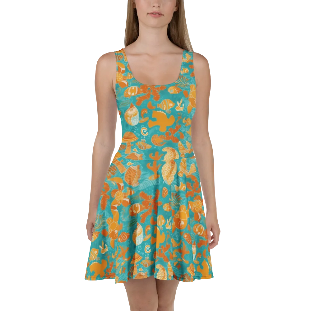 Tidepool Tangerine on Skater Dress — Front
