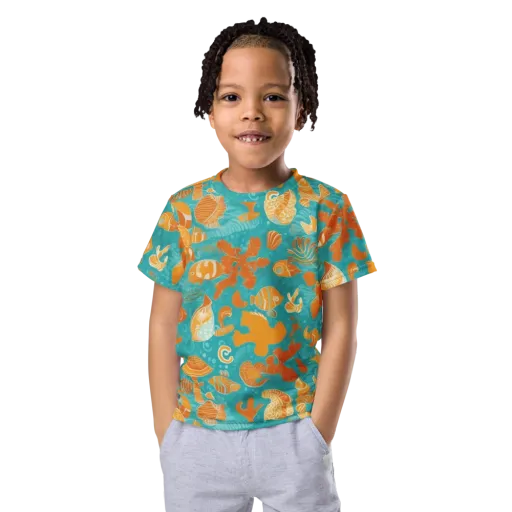 Tidepool Tangerine on a Kids Crew Neck T-Shirt