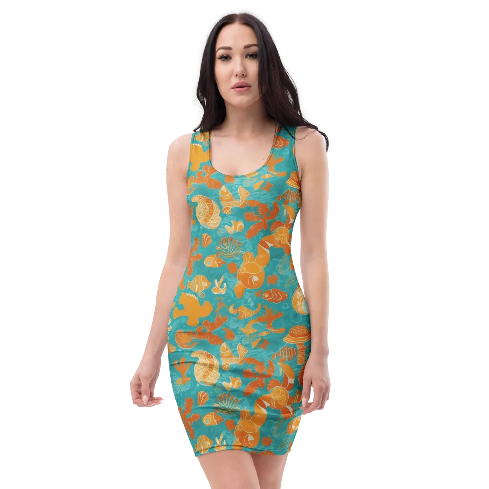 Tidepool Tangerine on Bodycon Dress — Front