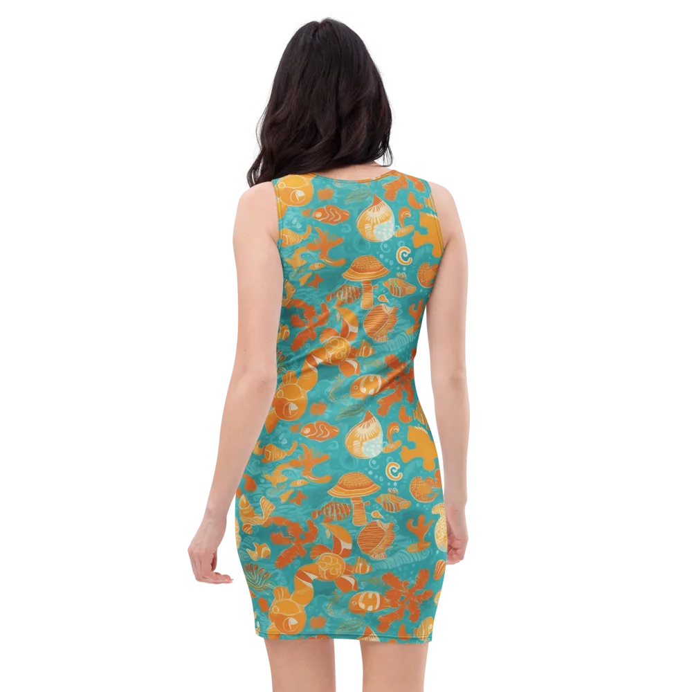 Tidepool Tangerine on Bodycon Dress — Back