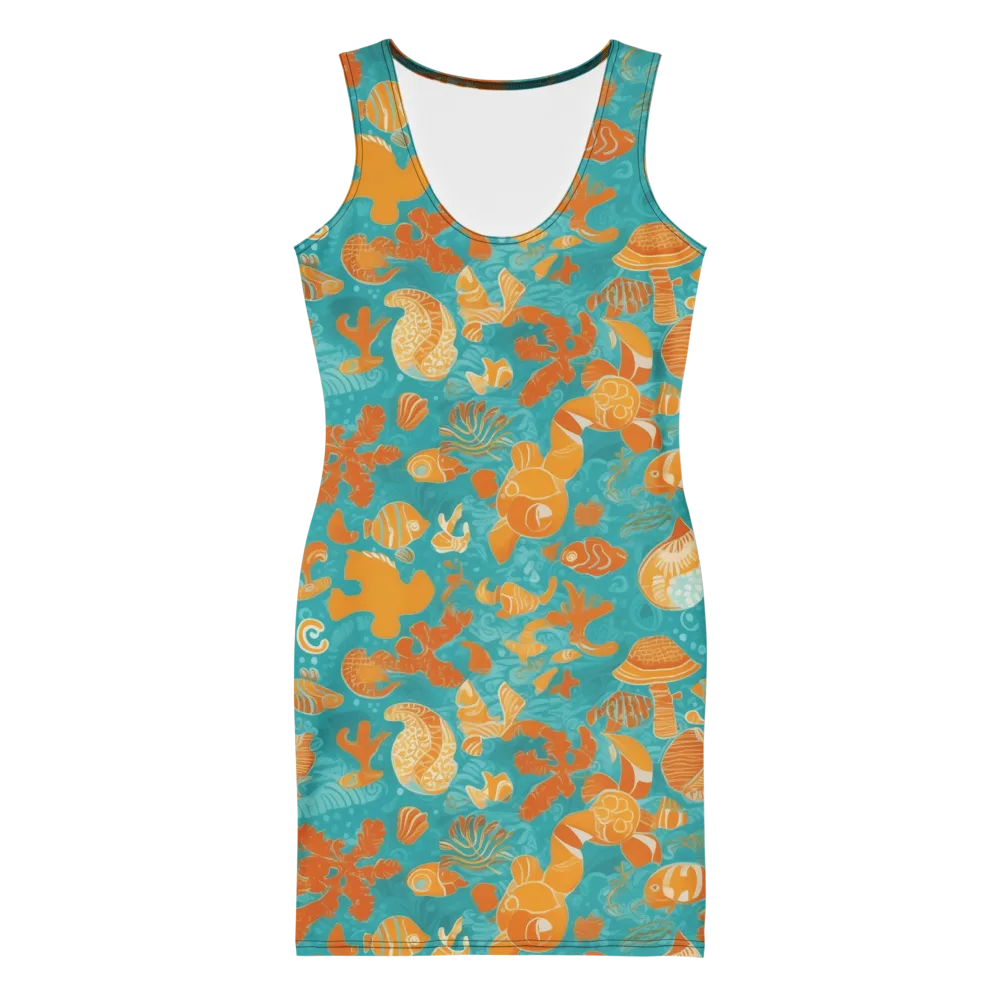 Tidepool Tangerine on Bodycon Dress — Front