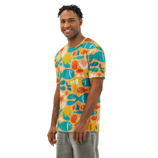 Marigold Lagoon on a Men's Cotton Crew Neck T-Shirt