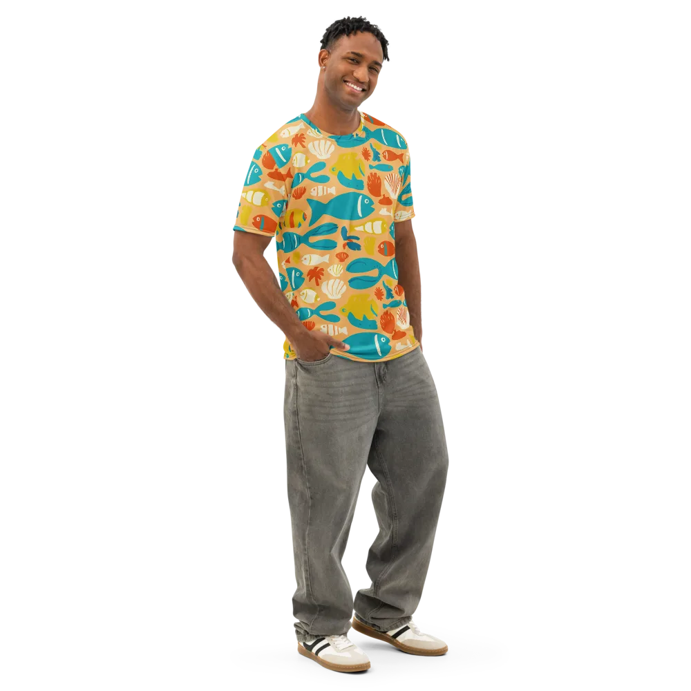 Marigold Lagoon on Men's Cotton Crew Neck T-Shirt — Right Front