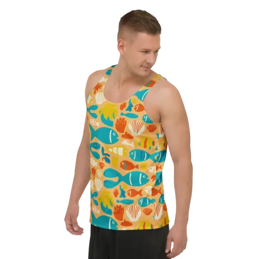 Marigold Lagoon on a Men's Tank Top