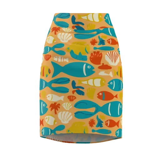 Marigold Lagoon on a Pencil Skirt