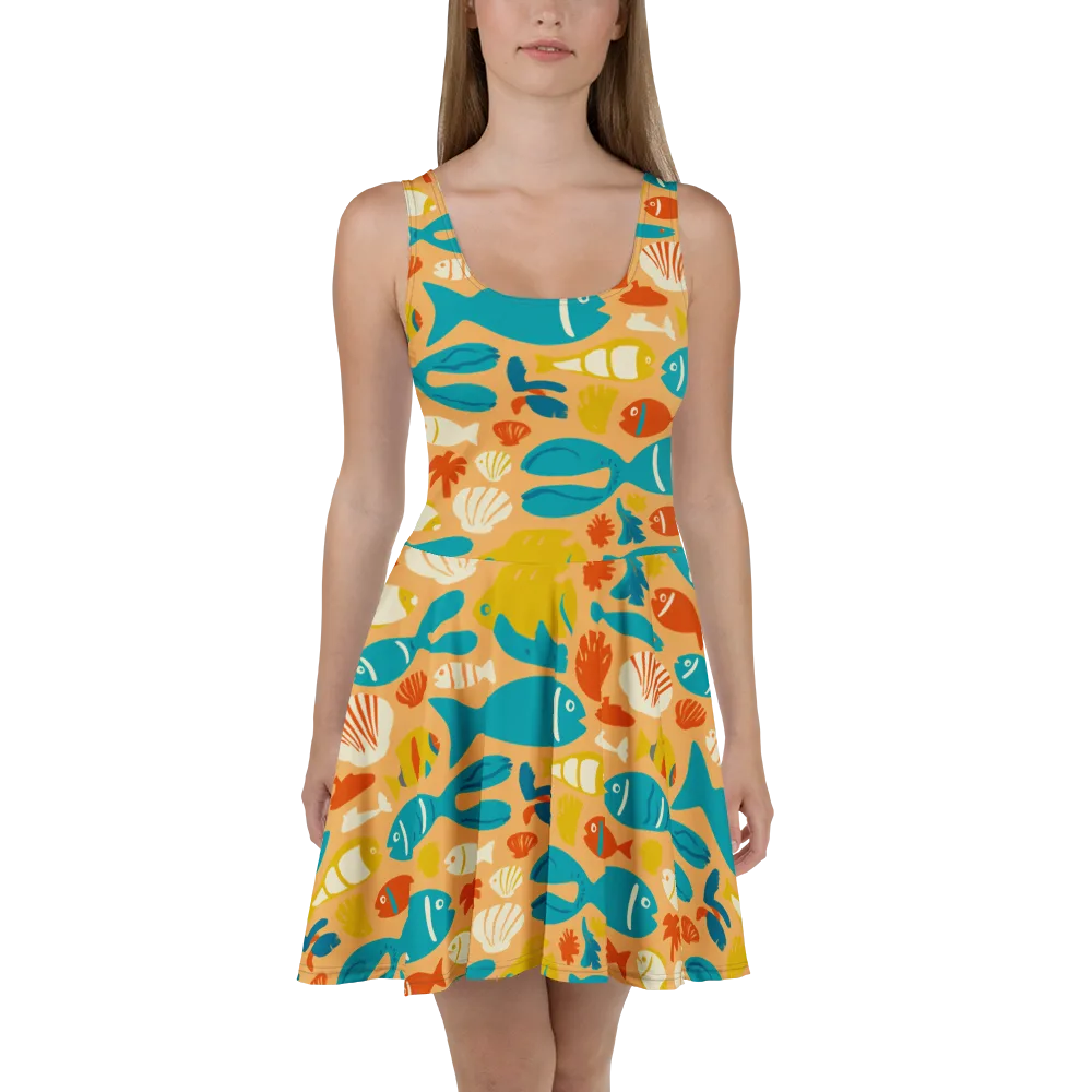 Marigold Lagoon on Skater Dress — Front