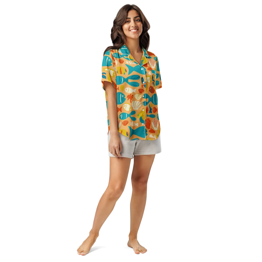 Marigold Lagoon on Women's Short Sleeve Pajama Top — Front