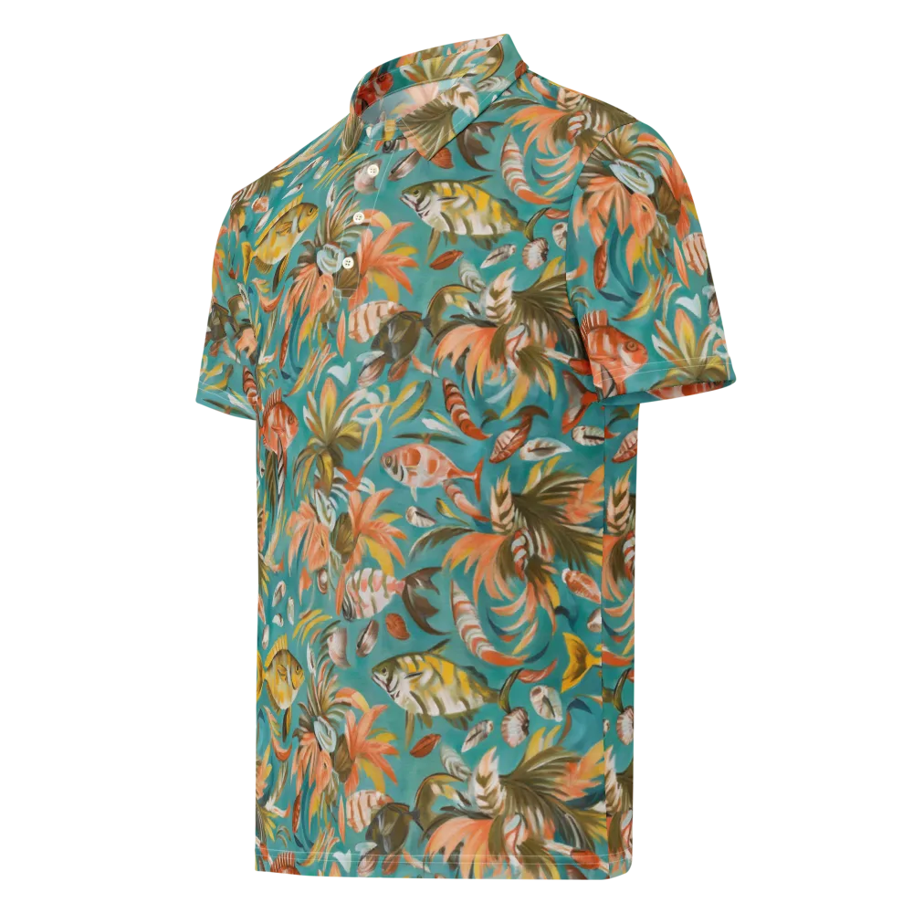 Tropical Undertow on Men's Slim Fit Polo Shirt — Left Front