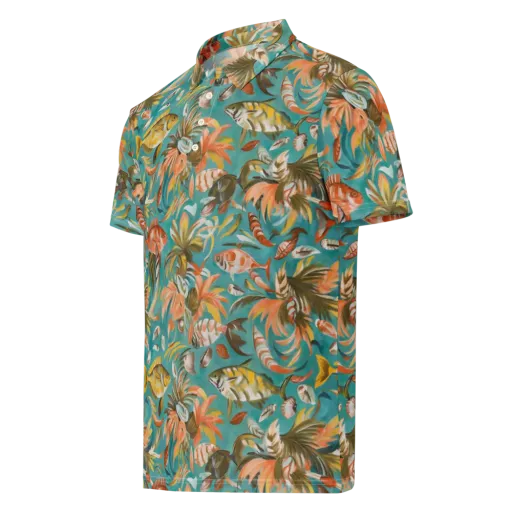 Tropical Undertow on a Men's Slim Fit Polo Shirt