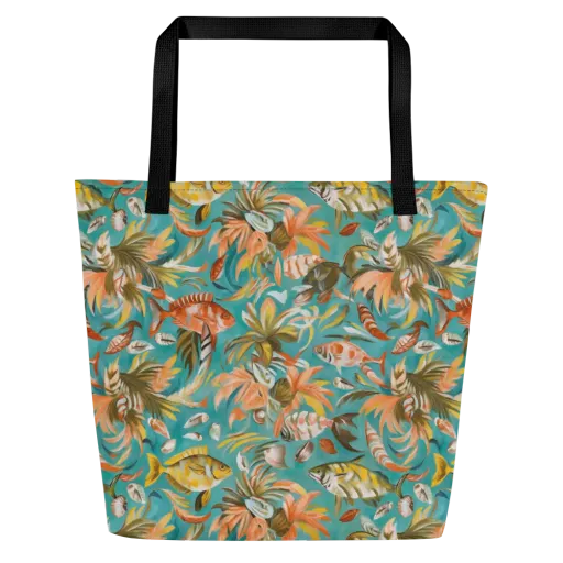 Tropical Undertow on a Large Tote Bag W/ Pocket