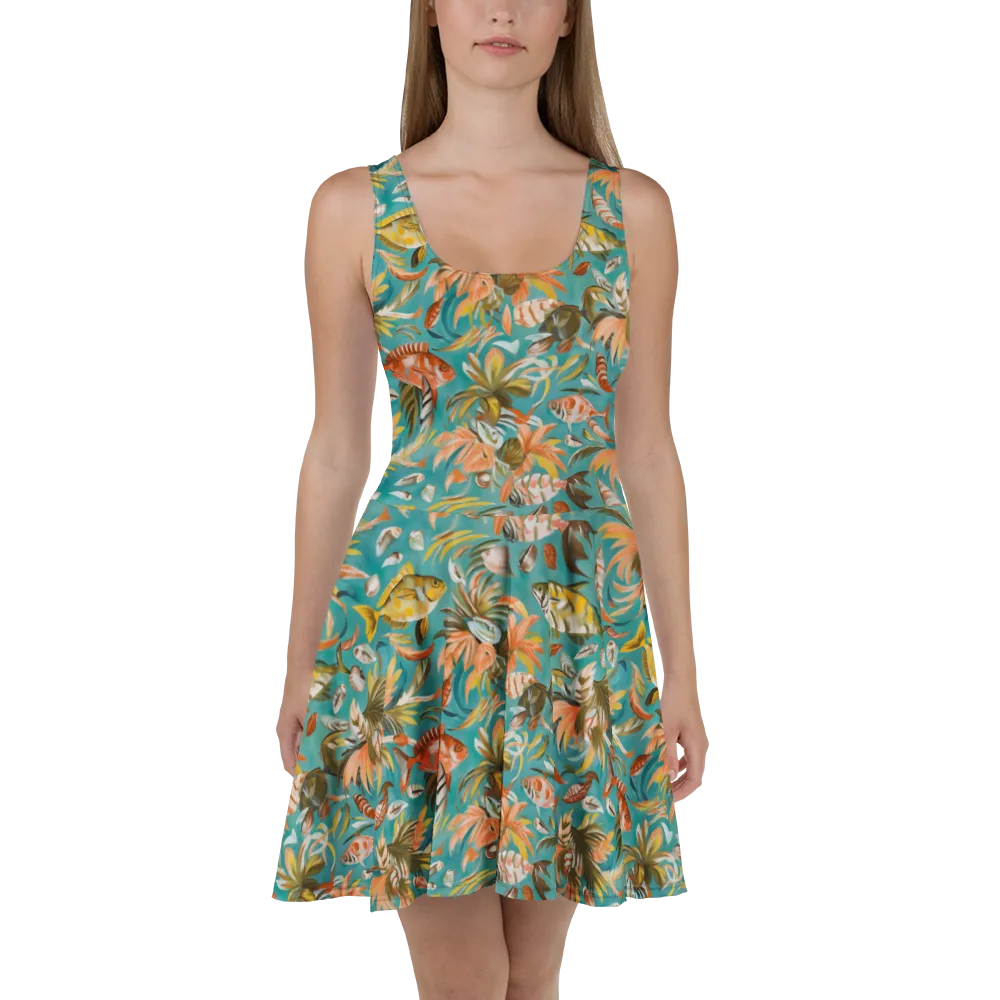 Tropical Undertow on Skater Dress — Front