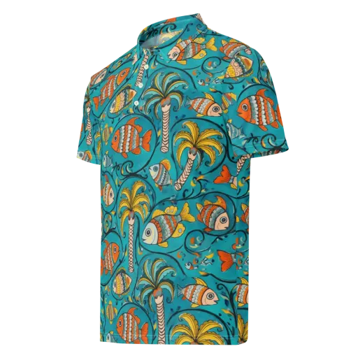 Palmfish Reverie on a Men's Slim Fit Polo Shirt