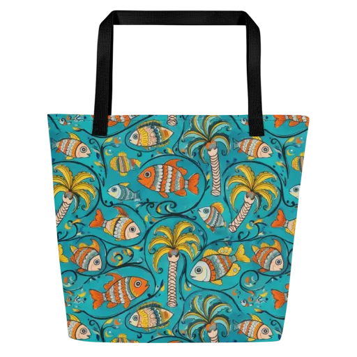 Palmfish Reverie on a Large Tote Bag W/ Pocket