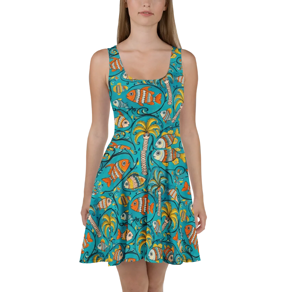 Palmfish Reverie on Skater Dress — Front