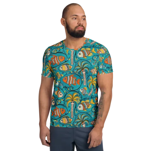 Palmfish Reverie on a Men's Athletic T-Shirt
