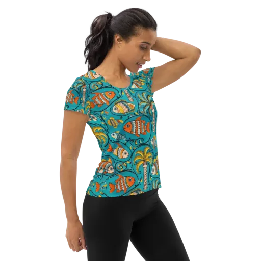 Palmfish Reverie on a Women's Athletic T-Shirt