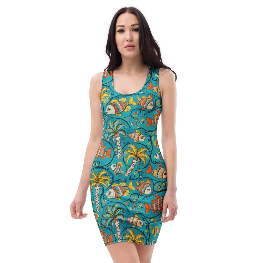 Palmfish Reverie on Bodycon Dress — Front