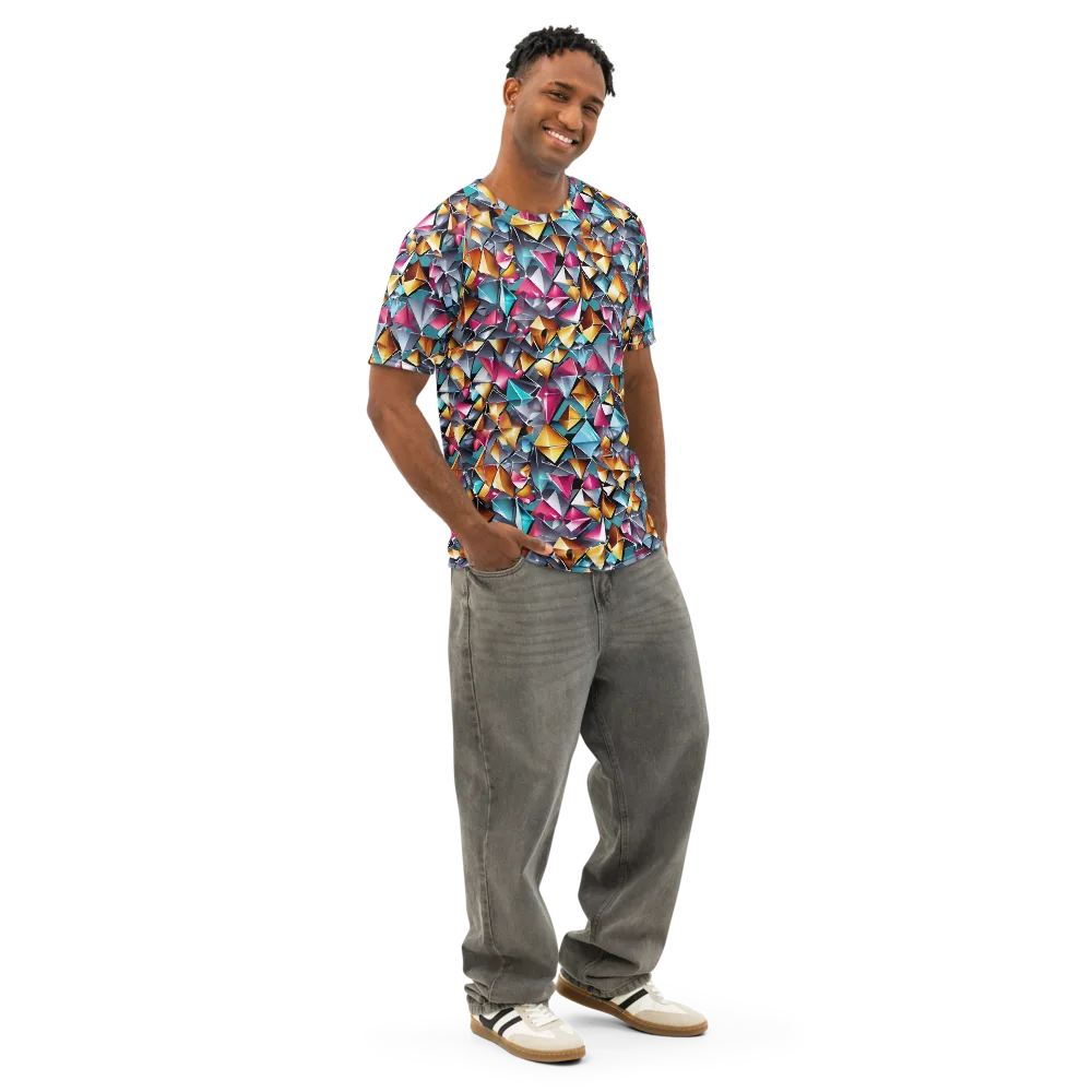 Neon Facet on Men's Cotton Crew Neck T-Shirt — Right Front