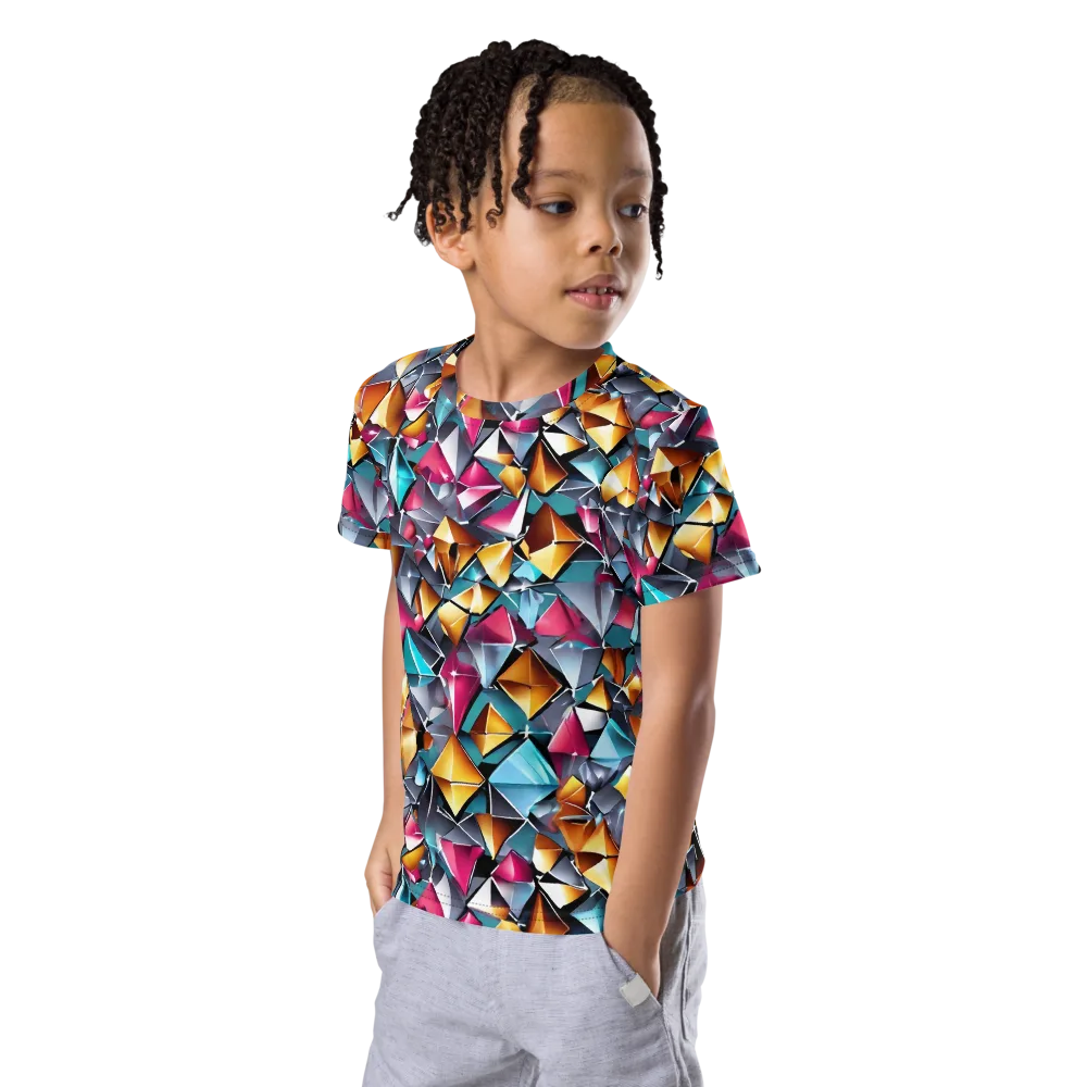 Neon Facet on Kids Crew Neck T-Shirt — Left Front