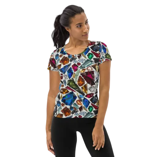 Gemstone Scatter on a Women's Athletic T-Shirt