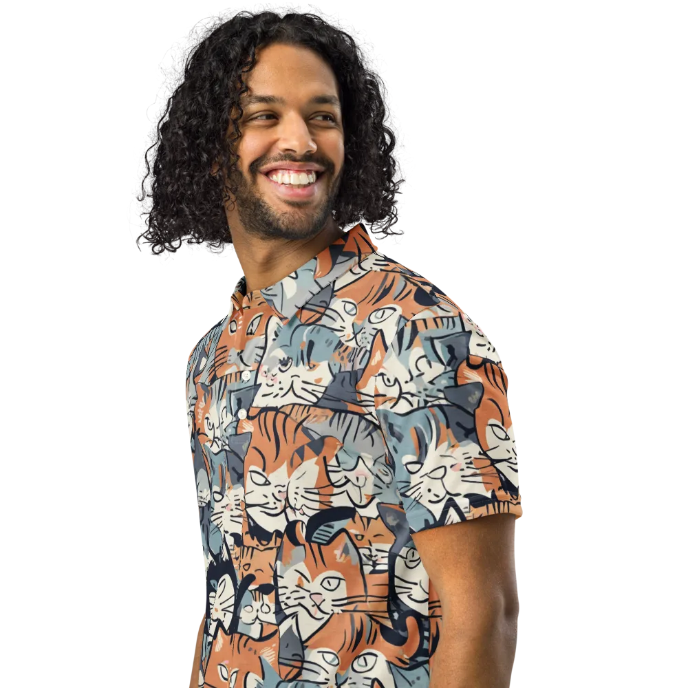 Feline Frenzy on Men's Slim Fit Polo Shirt — Left Front
