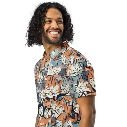 Feline Frenzy on a Men's Slim Fit Polo Shirt