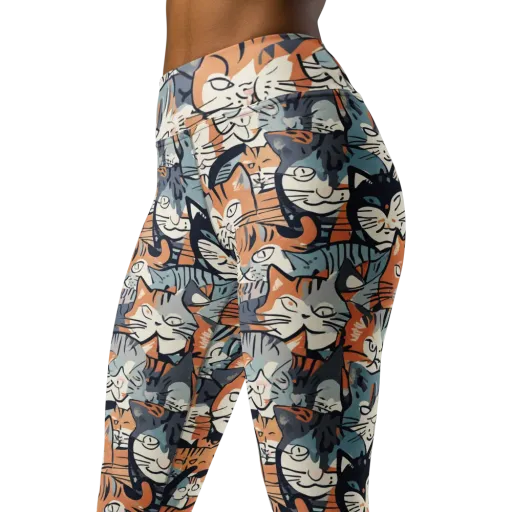 Feline Frenzy on a Yoga Leggings