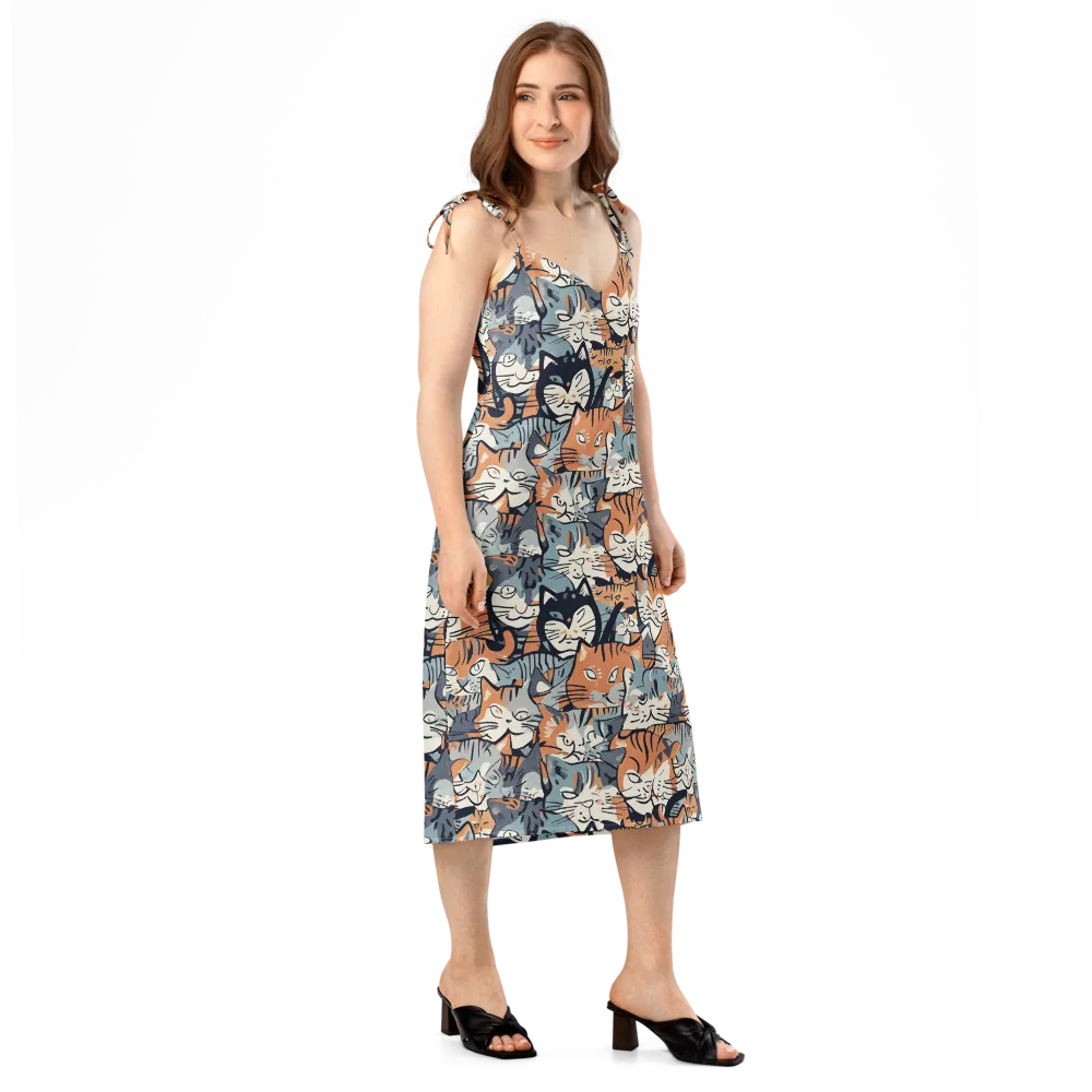 Feline Frenzy on Slip Dress — Right Front