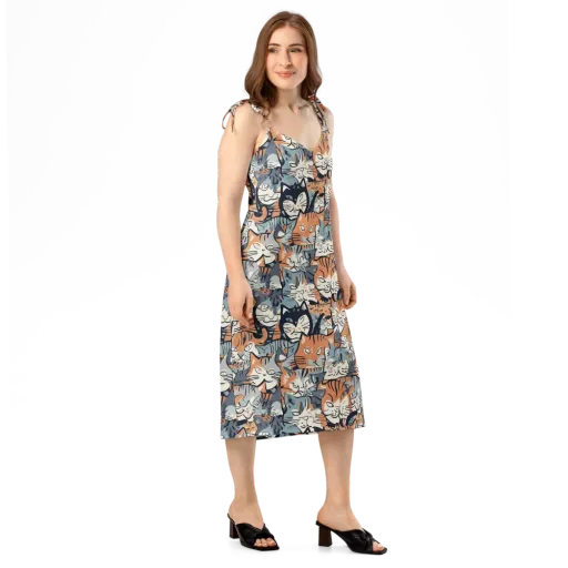Feline Frenzy on a Slip Dress