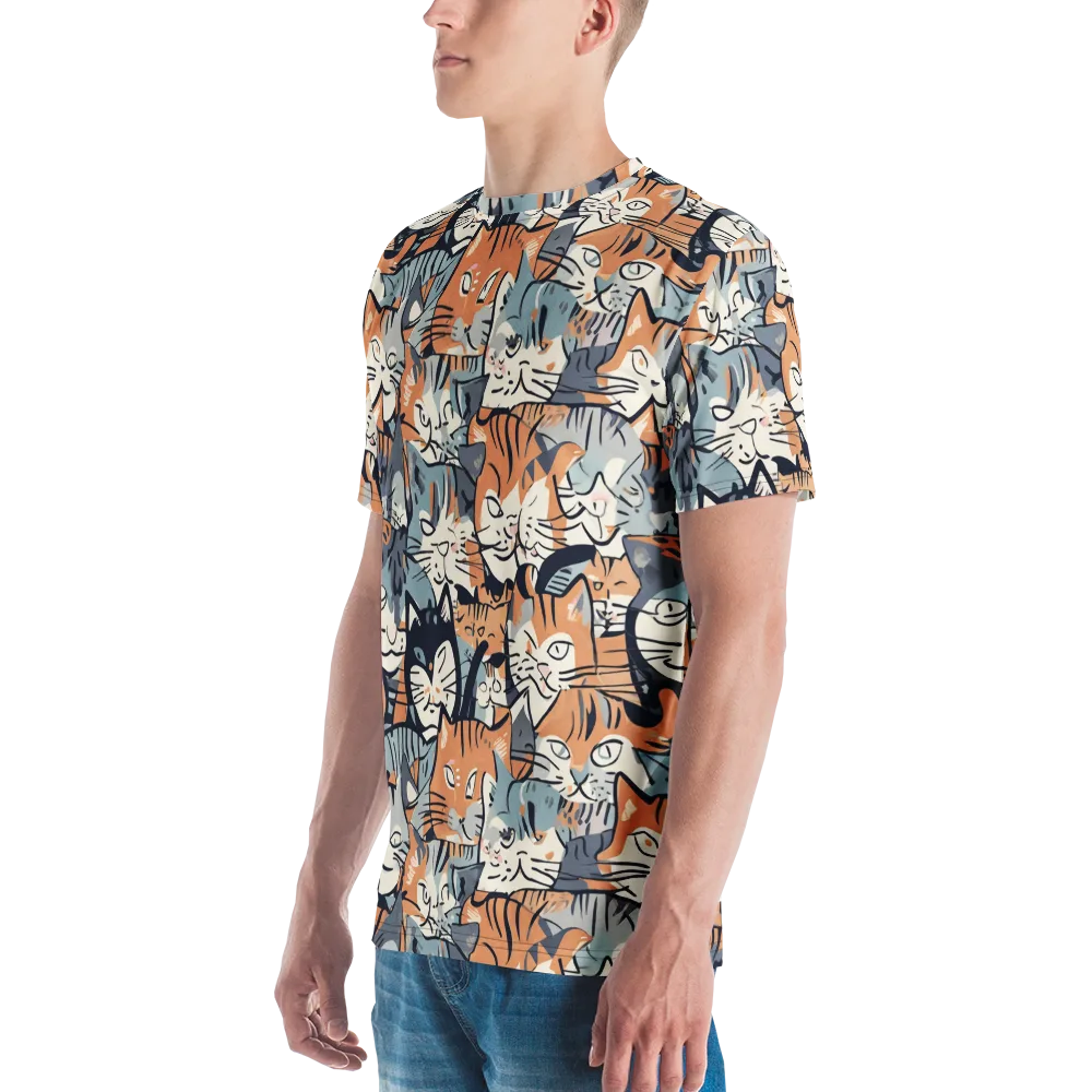 Feline Frenzy on Men's Crew Neck T-Shirt — Left