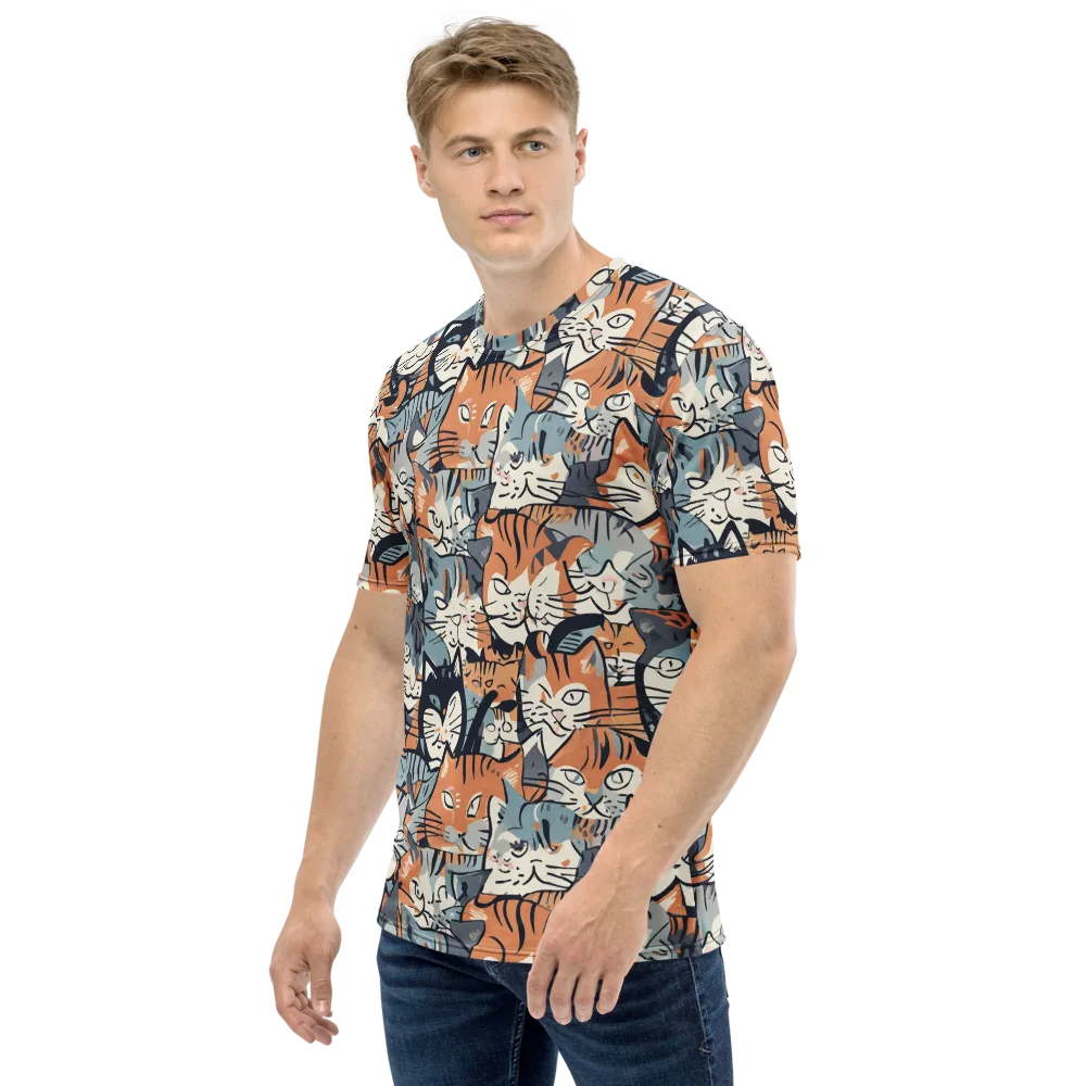 Feline Frenzy on Men's Crew Neck T-Shirt — Left