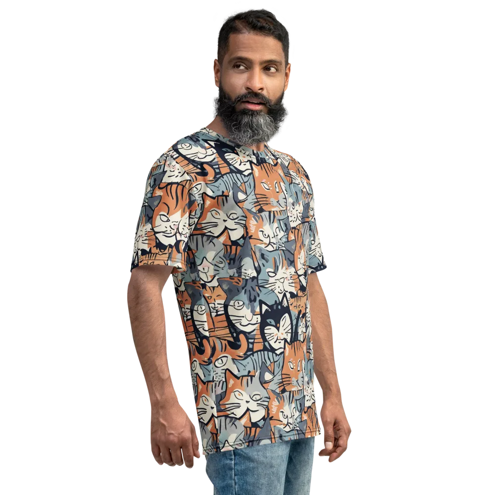 Feline Frenzy on Men's Crew Neck T-Shirt — Right