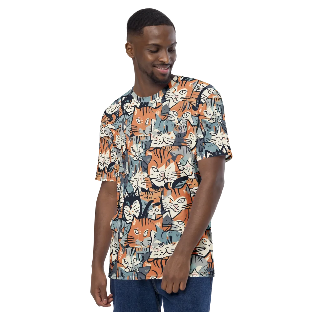 Feline Frenzy on Men's Crew Neck T-Shirt — Left