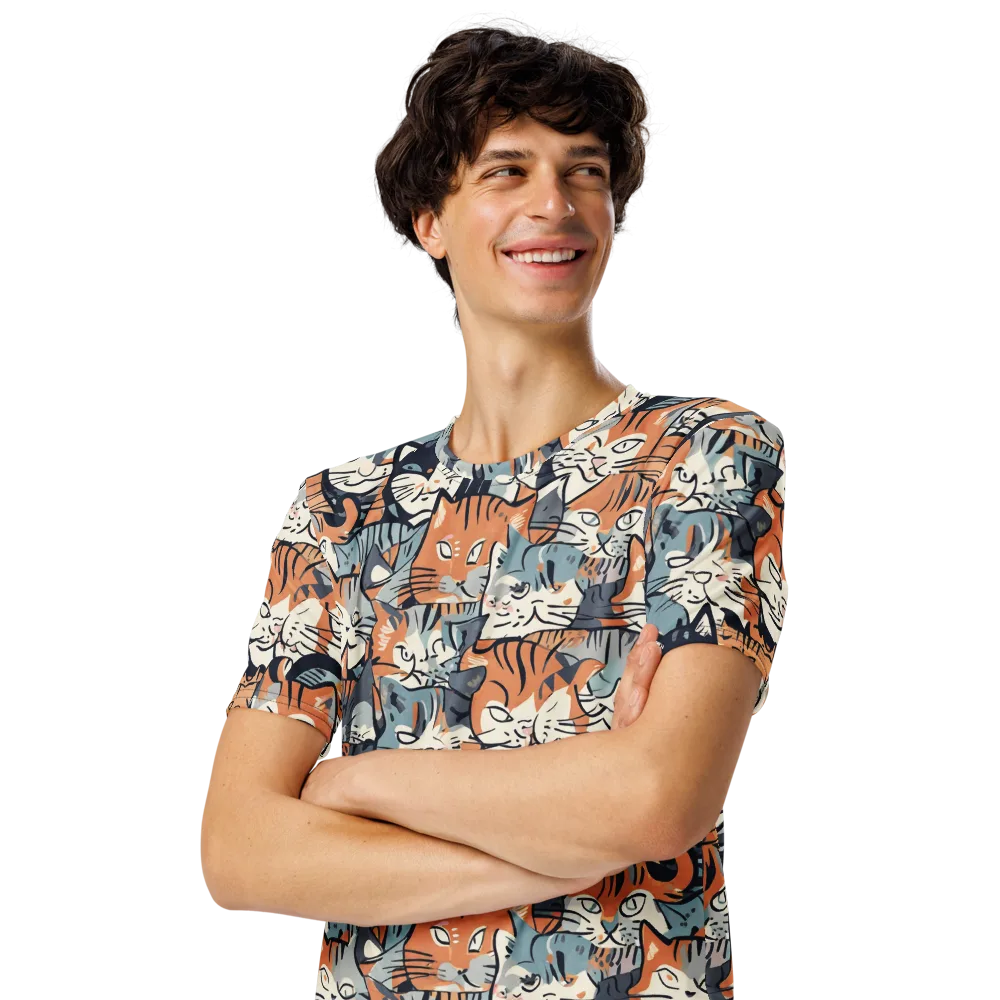 Feline Frenzy on Men's Crew Neck T-Shirt — Left Front