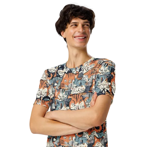 Feline Frenzy on a Men's Crew Neck T-Shirt