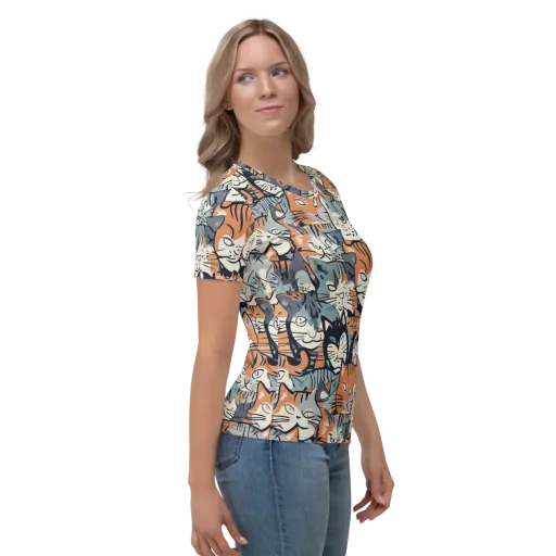 Feline Frenzy on a Women's Crew Neck T-Shirt