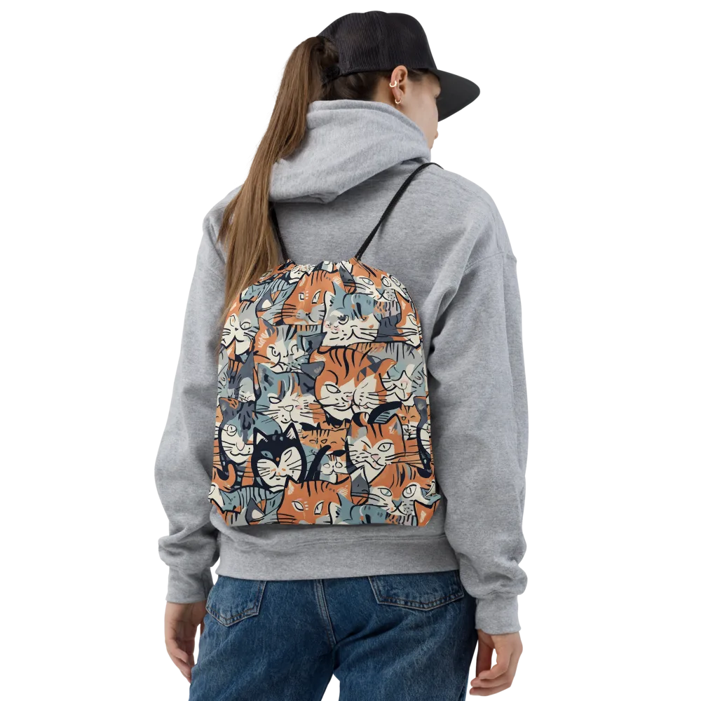 Feline Frenzy on Drawstring Bag — Front
