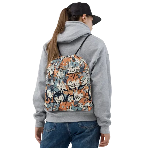 Feline Frenzy on a Drawstring Bag