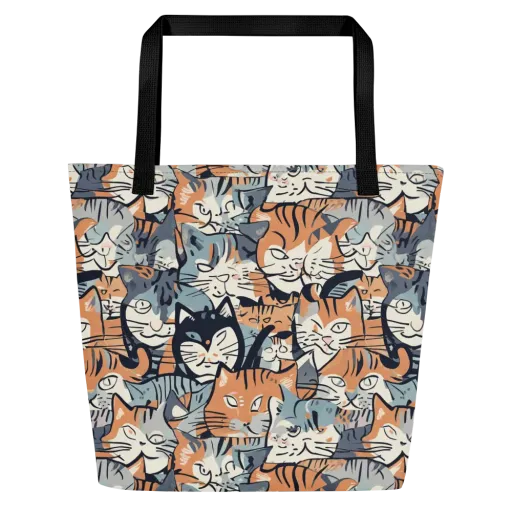 Feline Frenzy on a Large Tote Bag W/ Pocket