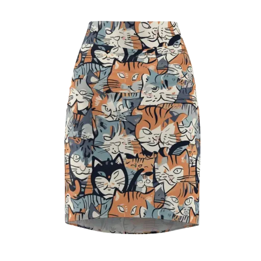 Feline Frenzy on a Pencil Skirt