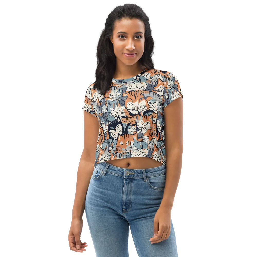 Feline Frenzy on Crop Tee — Front