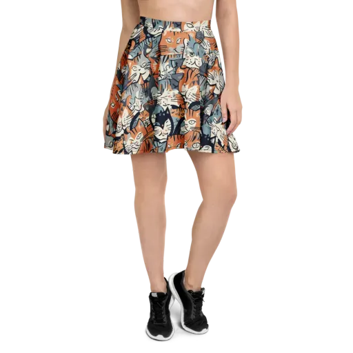 Feline Frenzy on a Skater Skirt