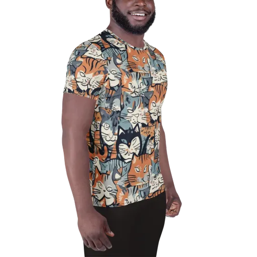 Feline Frenzy on a Men's Athletic T-Shirt