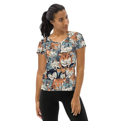 Feline Frenzy on a Women's Athletic T-Shirt