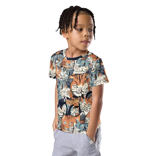 Feline Frenzy on a Kids Crew Neck T-Shirt