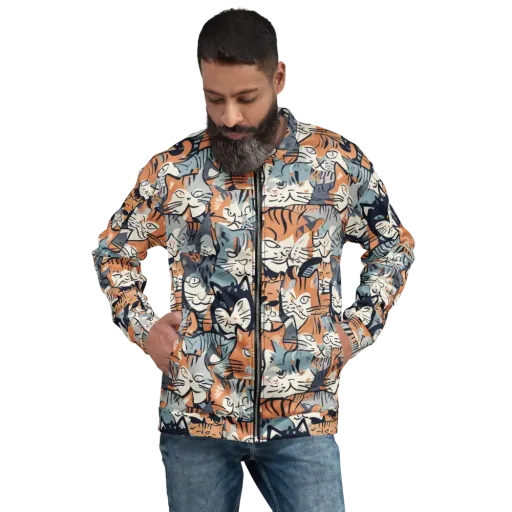 Feline Frenzy on a Bomber Jacket