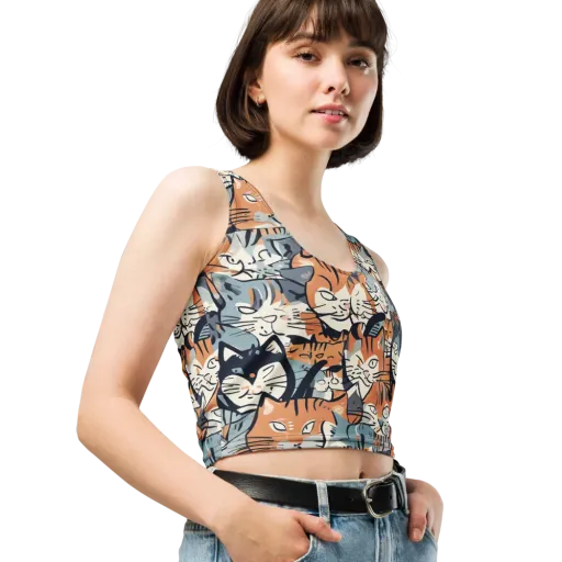 Feline Frenzy on a Crop Top