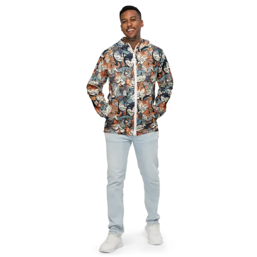 Feline Frenzy on a Men's Windbreaker