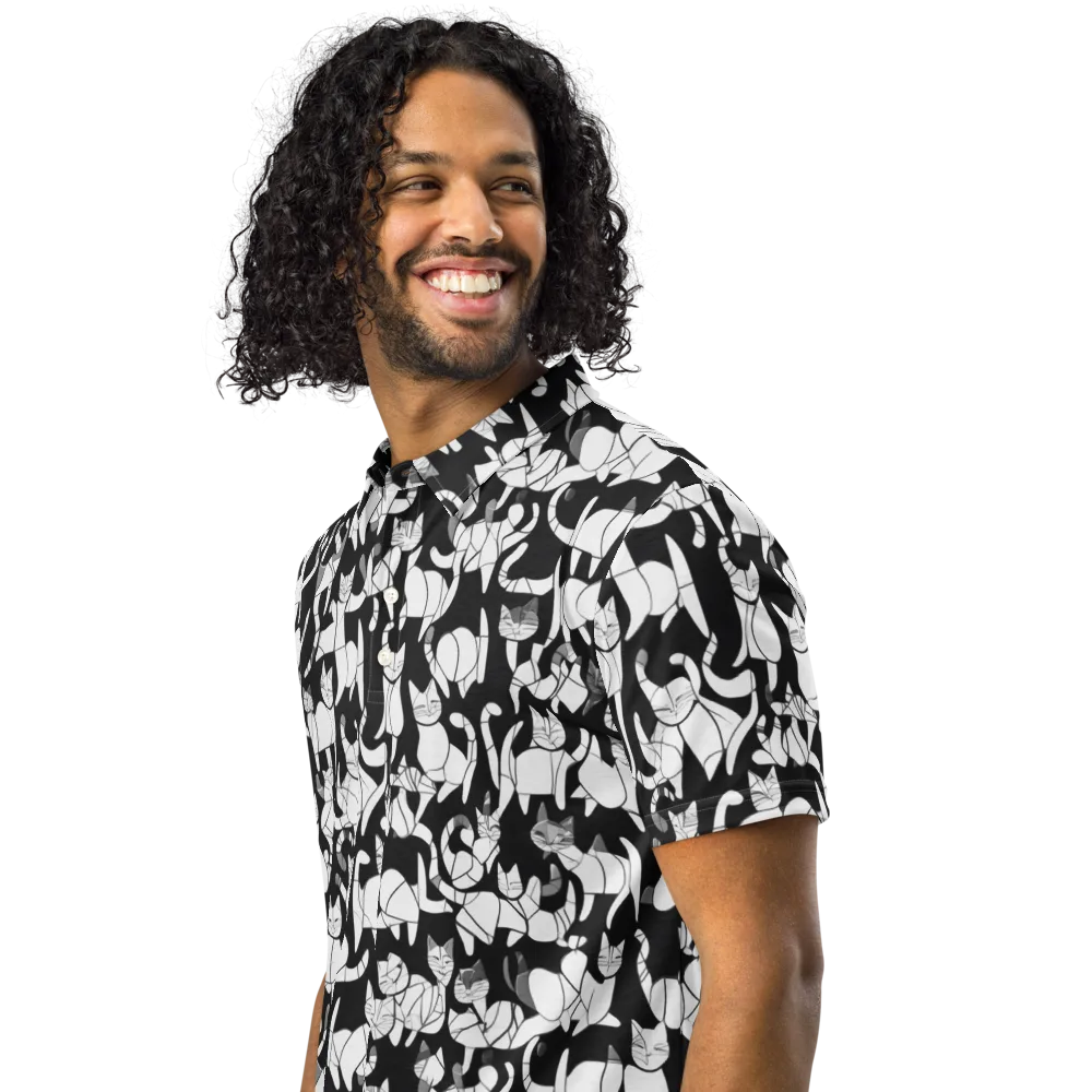 Nocturne Felines on Men's Slim Fit Polo Shirt — Left Front