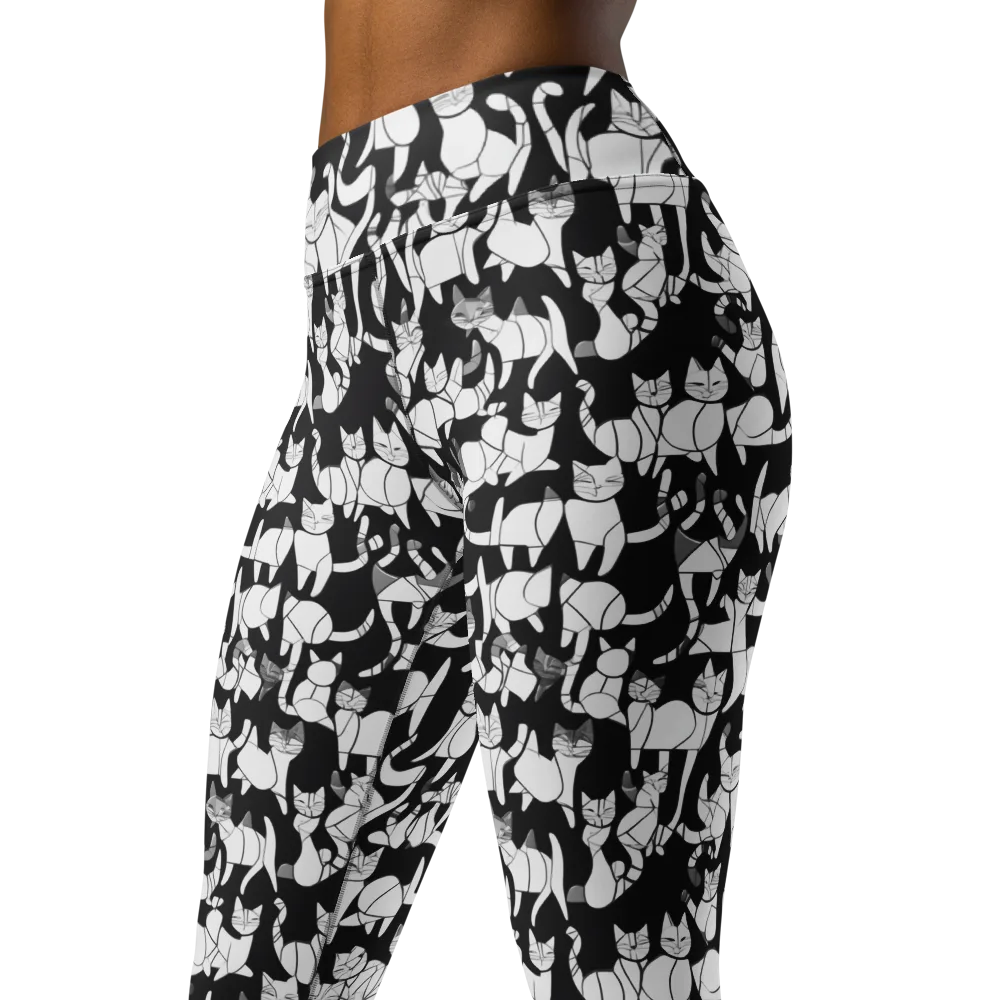 Nocturne Felines on Yoga Leggings — Left Front